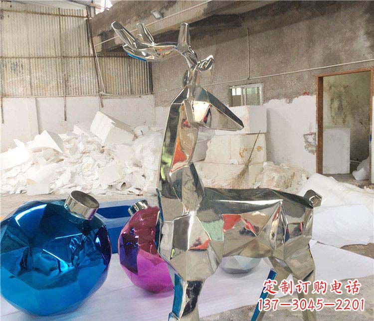 江西不锈钢抽象几何梅花鹿雕塑
