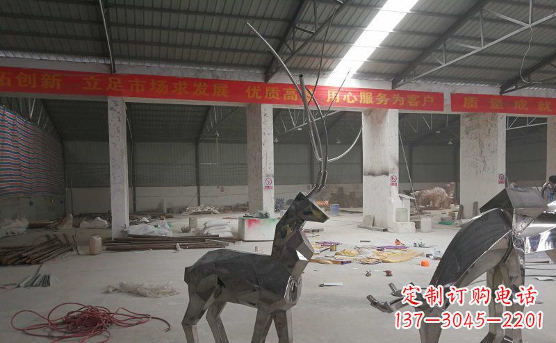 江西不锈钢抽象几何麋鹿动物雕塑