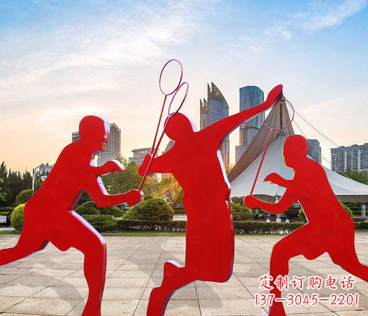 江西不锈钢抽象剪影打羽毛球人物雕塑