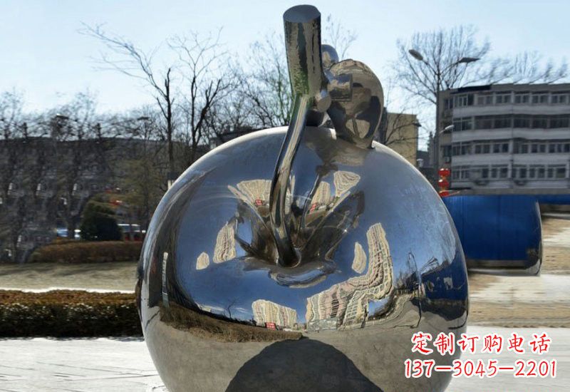 江西不锈钢抽象镜面苹果雕塑