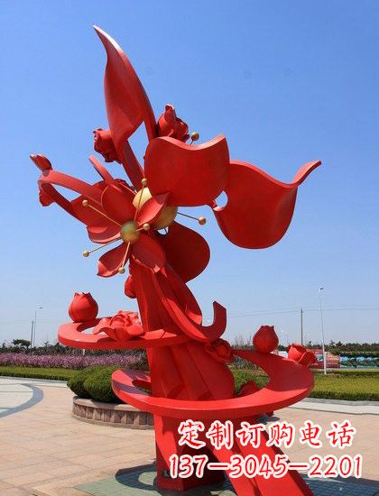 江西不锈钢抽象石榴花雕塑