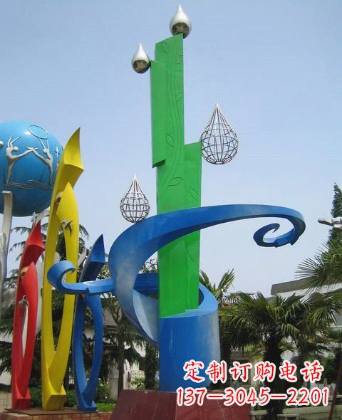 江西不锈钢抽象水滴和植物雕塑
