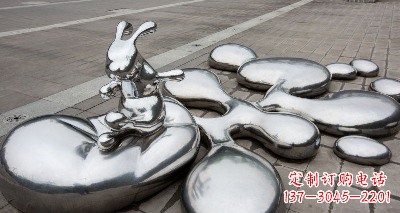 江西不锈钢抽象兔子和水滴广场雕塑