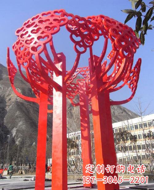 江西不锈钢抽象心形树叶大树雕塑
