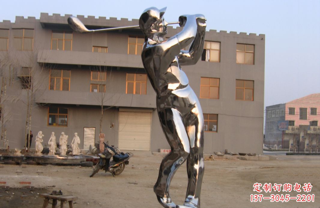 江西不锈钢打高尔夫球广场雕塑