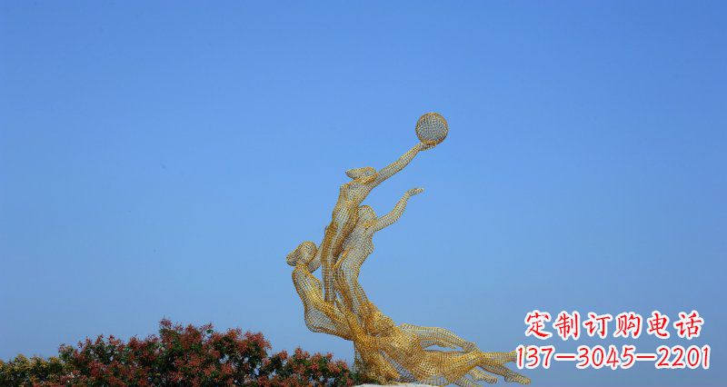江西不锈钢打篮球的女孩公园景观雕塑