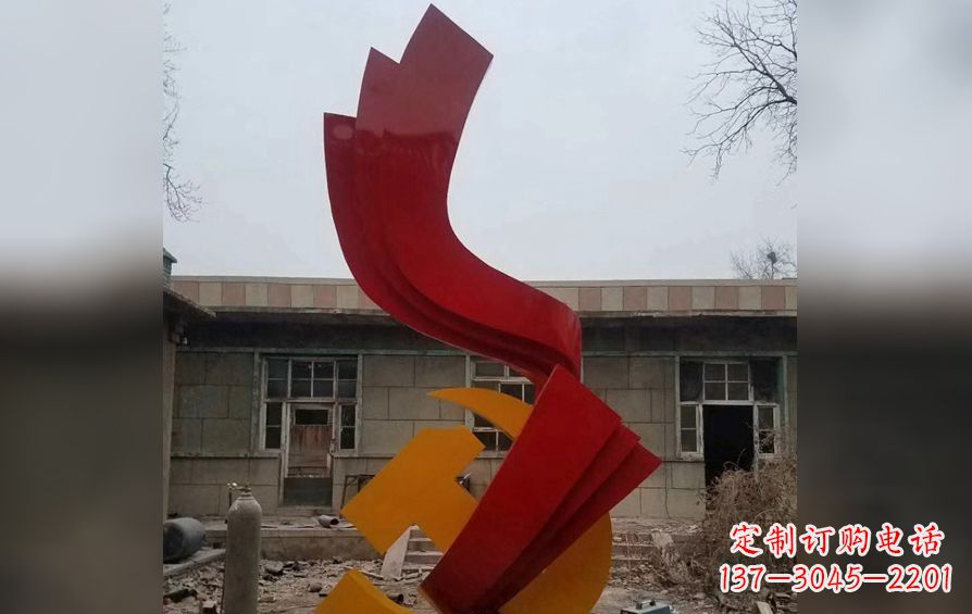 江西不锈钢党徽红绸雕塑