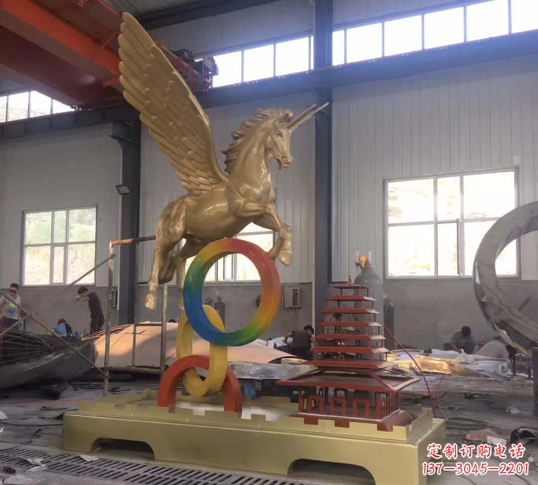江西不锈钢飞马踩圆圈雕塑