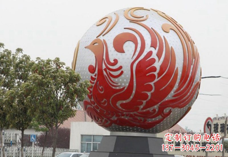 江西不锈钢凤凰浮雕圆球雕塑