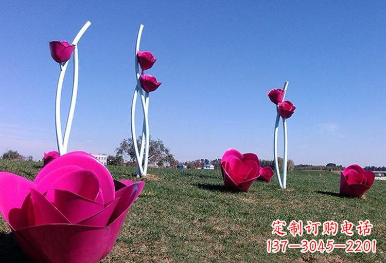 江西不锈钢公园彩色玫瑰花雕塑