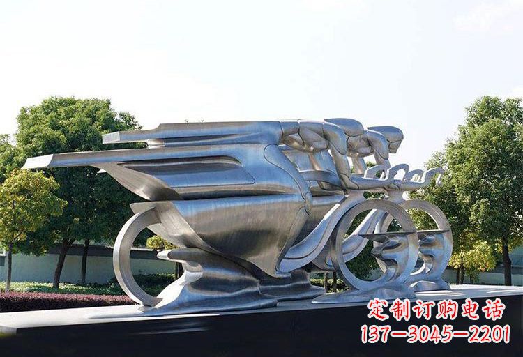 江西不锈钢公园抽象骑自行车人物雕塑