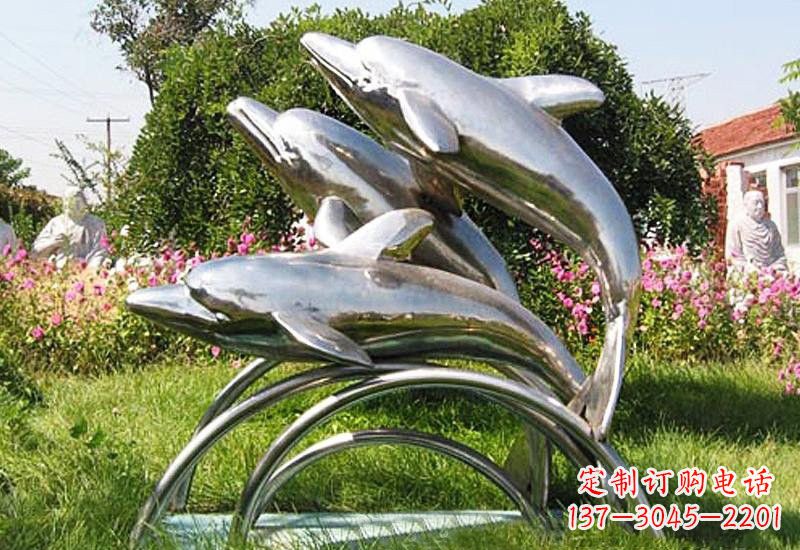 江西不锈钢公园动物跳跃的海豚雕塑