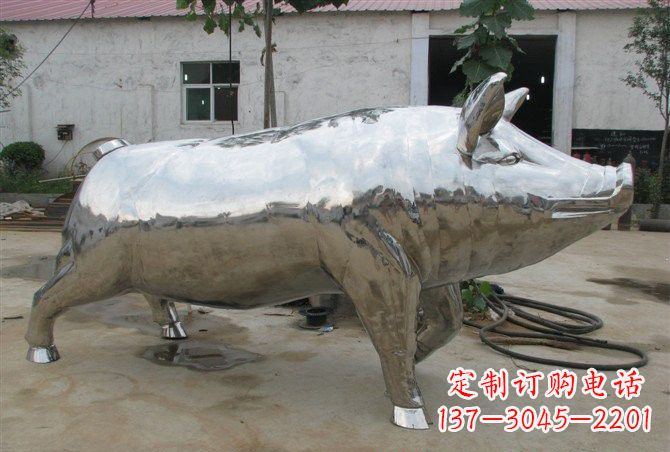 江西不锈钢公园动物猪雕塑