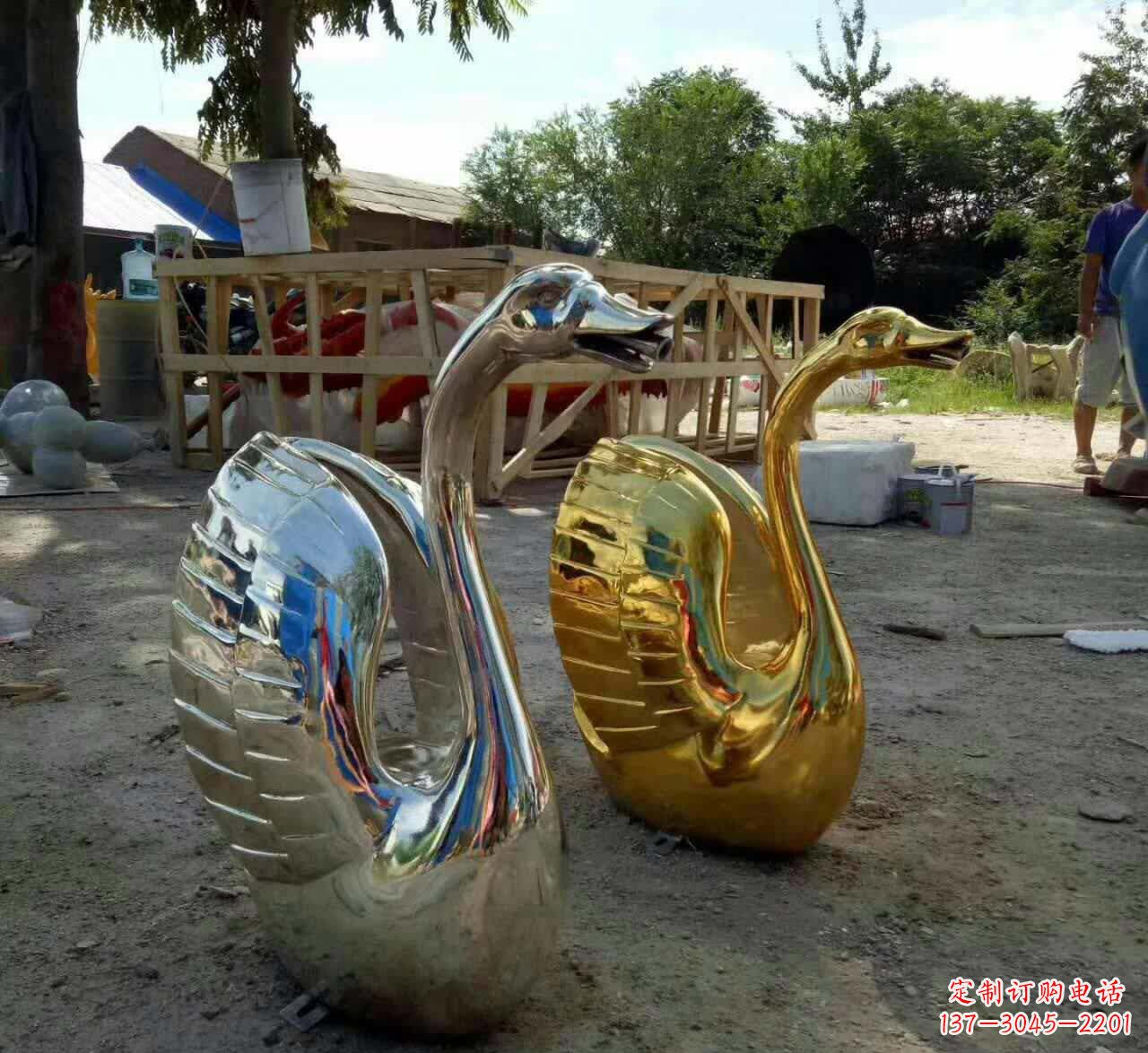江西不锈钢公园天鹅景观雕塑