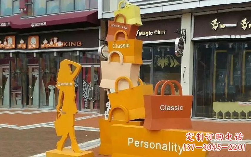 江西不锈钢购物袋步行街景观雕塑