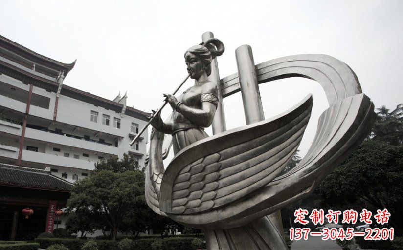 江西不锈钢古代美女吹笛子雕塑