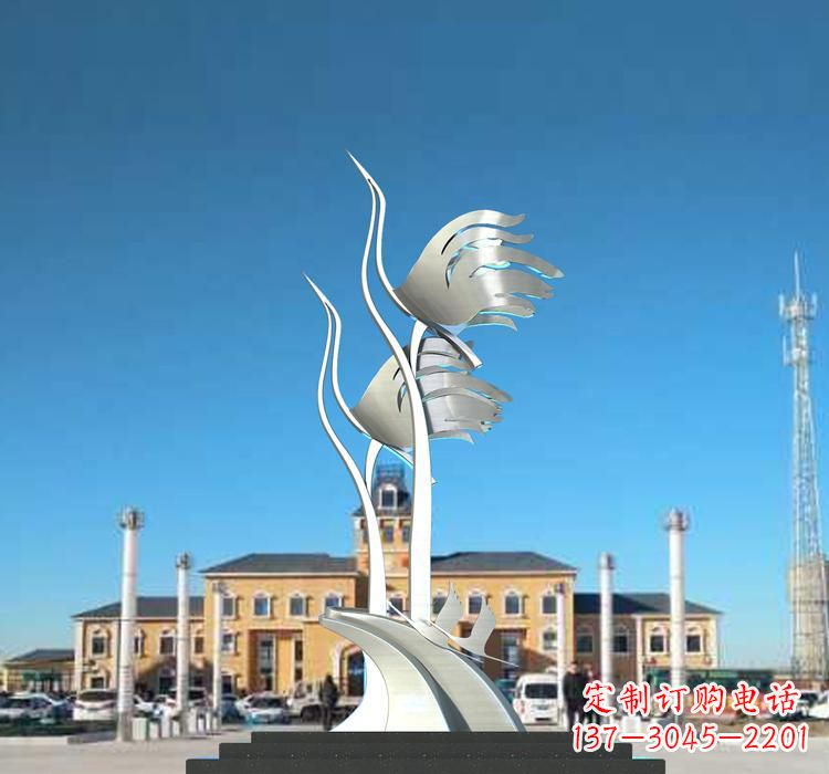 江西静谧优雅不锈钢仙鹤雕塑