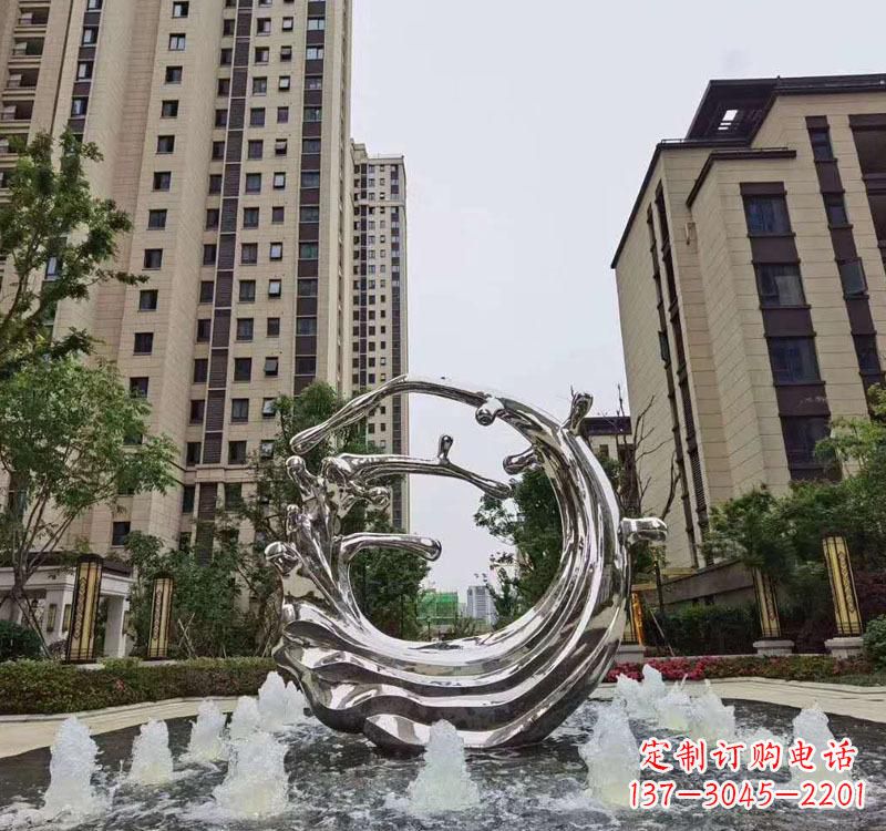 江西不锈钢海浪喷泉雕塑精美雕刻,灿烂绚烂