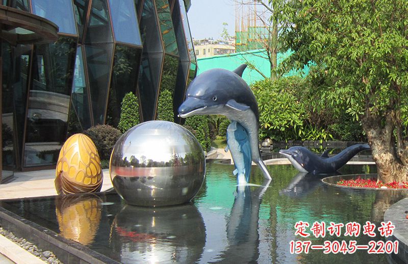 江西不锈钢海豚景观雕塑创造精美绝伦的企业公园