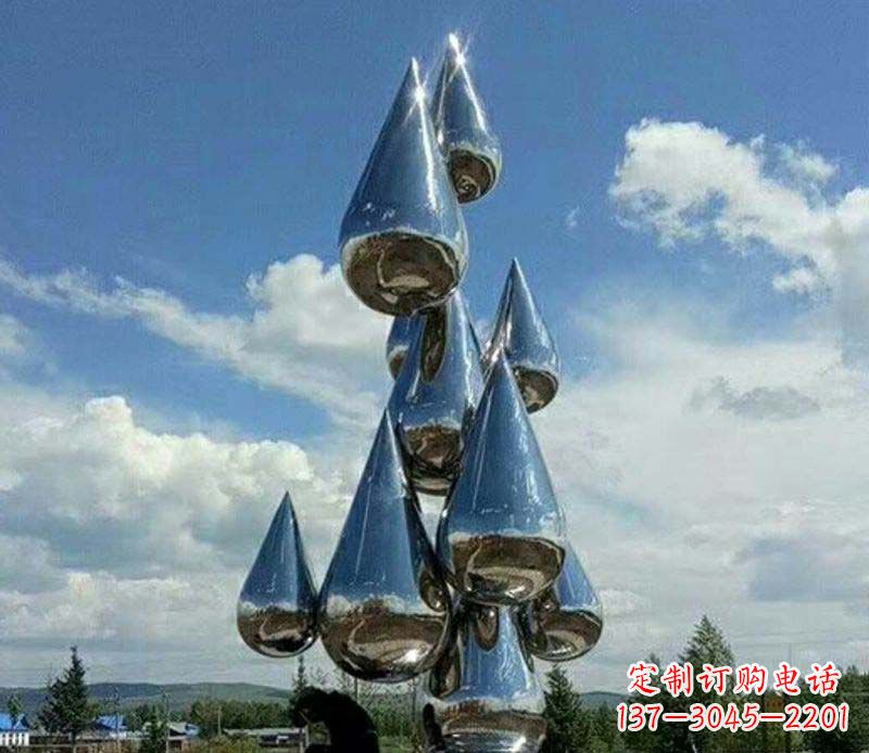 江西不锈钢镜面大型水滴雕塑——艺术精美、精致优雅