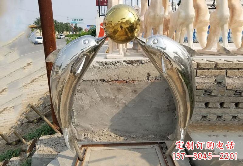 江西不锈钢海豚顶球雕塑