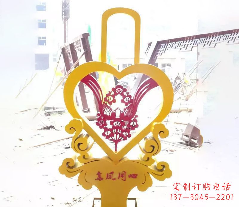 江西不锈钢龙凤同心雕塑精美雕刻传递着浓浓爱意