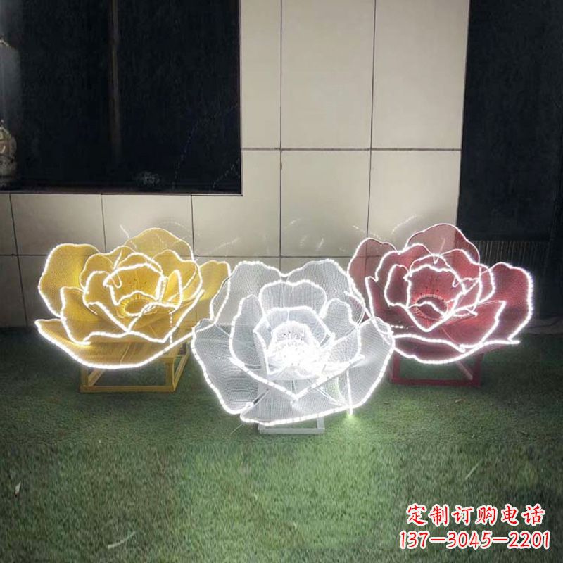 江西精美不锈钢玫瑰花灯光雕塑