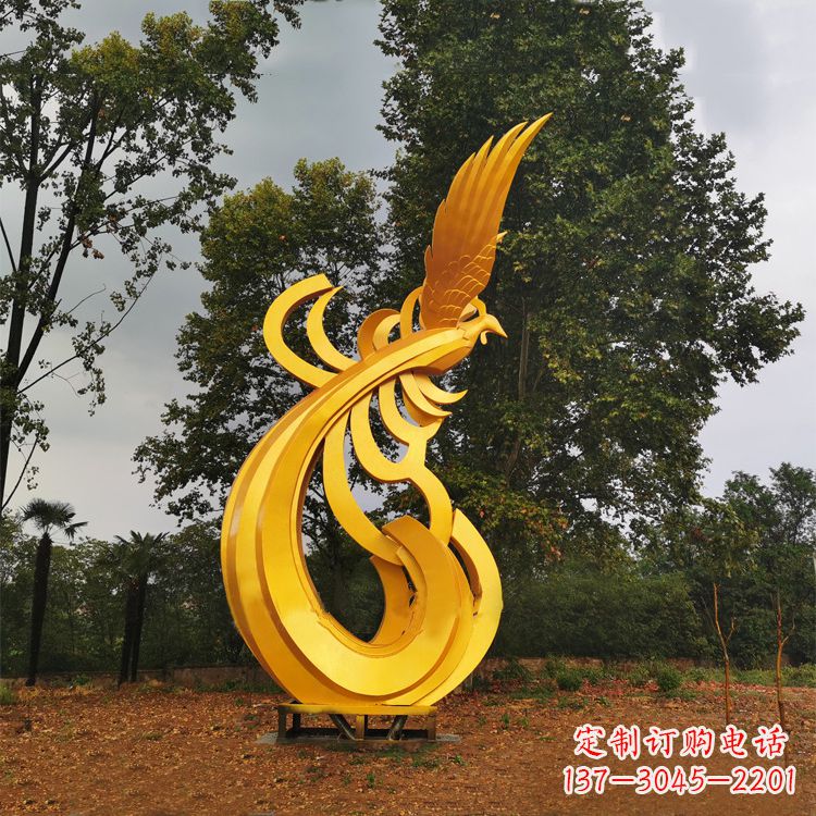 江西不锈钢凤凰雕塑黄金色园林之美
