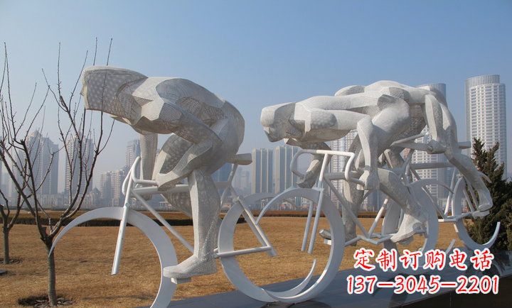 江西展现运动风采的不锈钢自行车雕塑