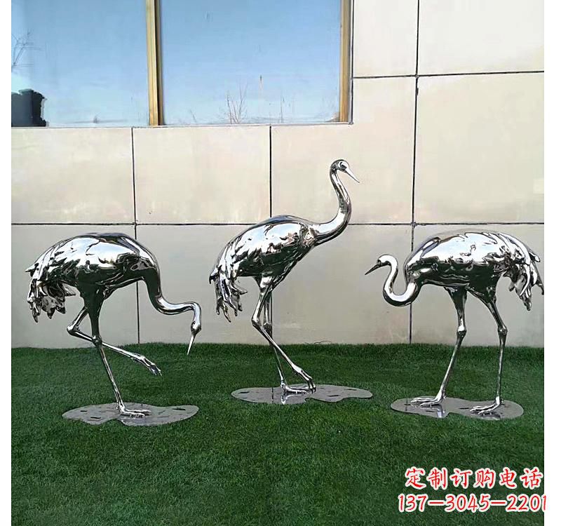 江西不锈钢现代镜面仙鹤雕塑