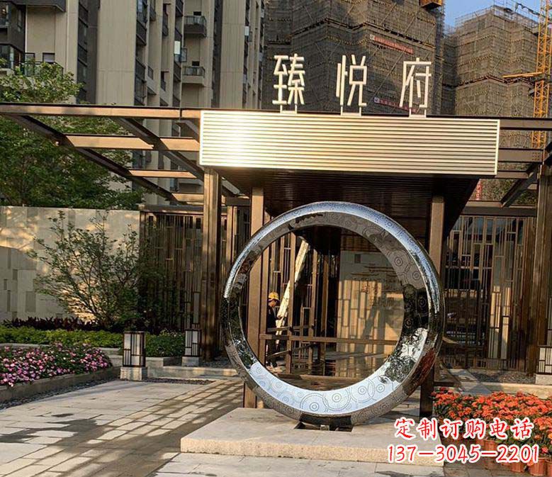 江西不锈钢小区圆环雕塑赋予小区景观更多美感