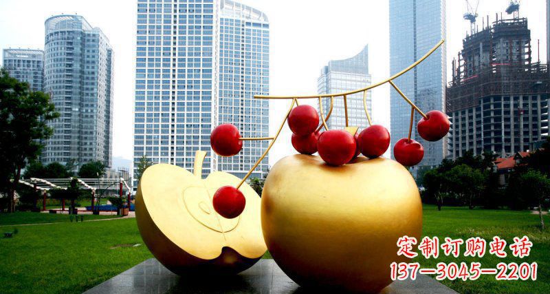 江西不锈钢苹果雕塑,添彩公园景观