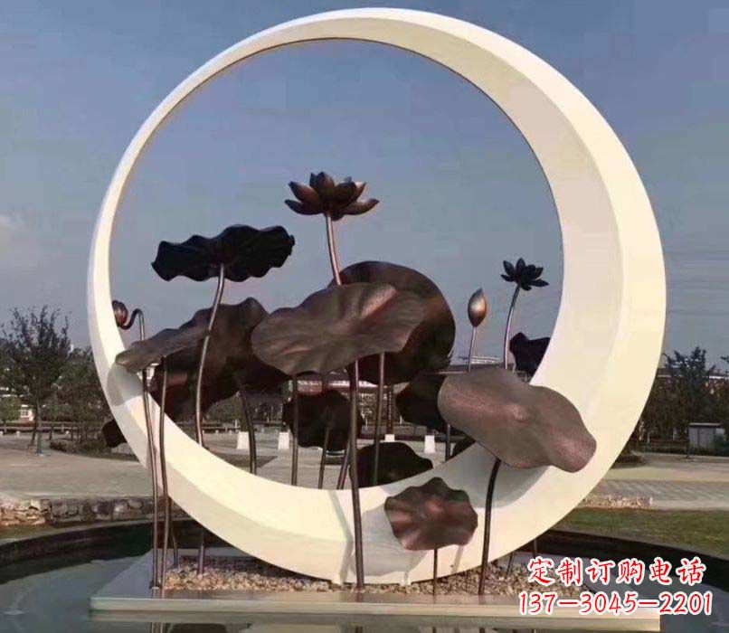 江西环绕荷香不锈钢圆环雕塑