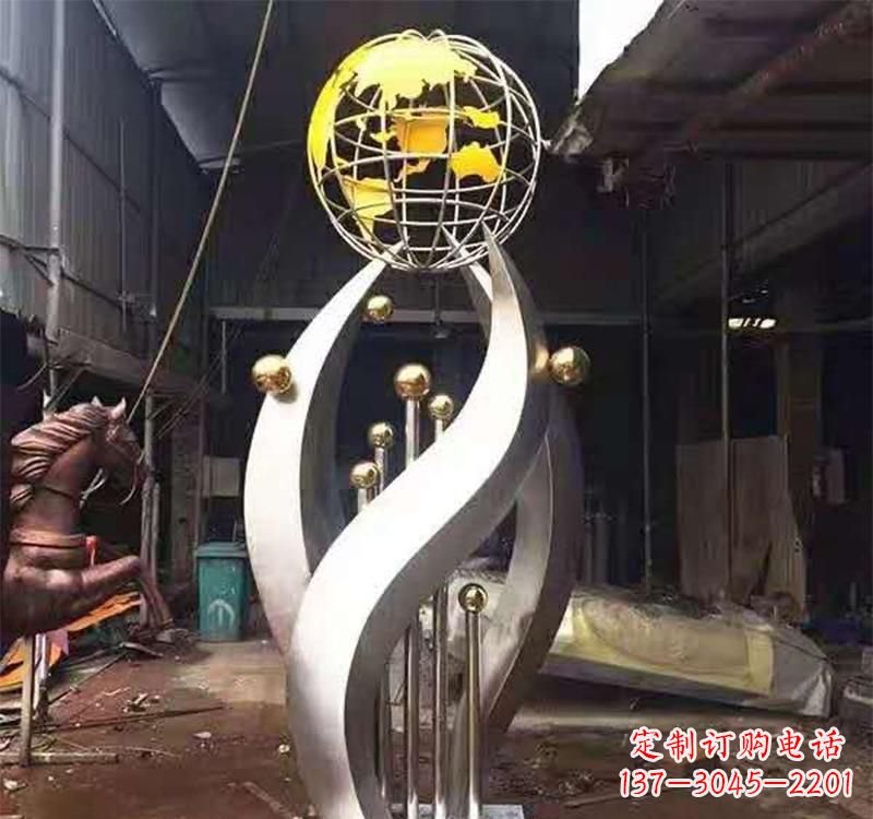 江西不锈钢转动地球仪雕塑——传承地球文明