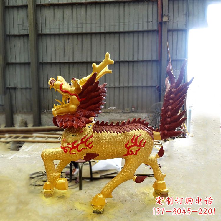 江西彩绘麒麟铜雕塑