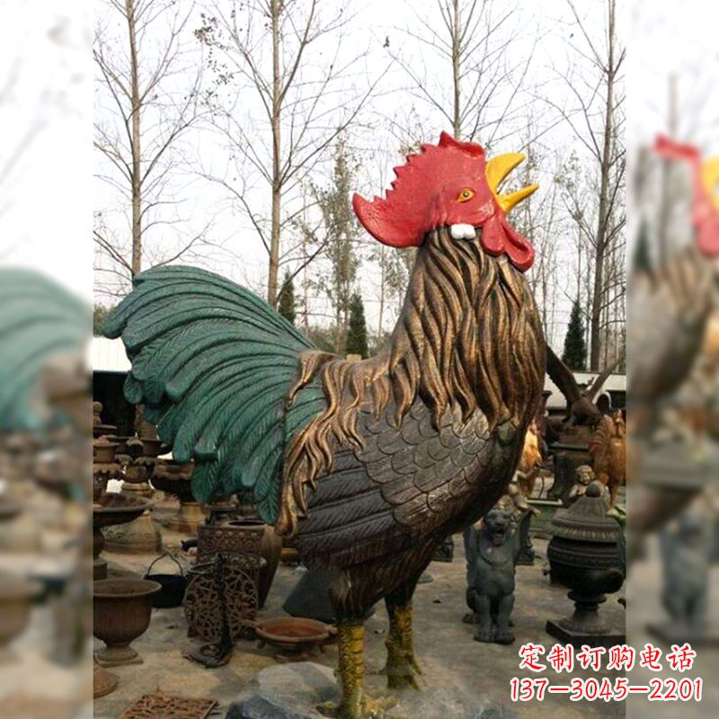 江西彩绘铜雕公鸡生肖动物雕塑