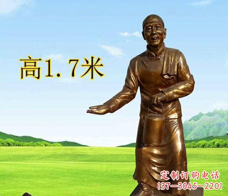江西茶馆门口店小二玻璃钢仿铜摆件