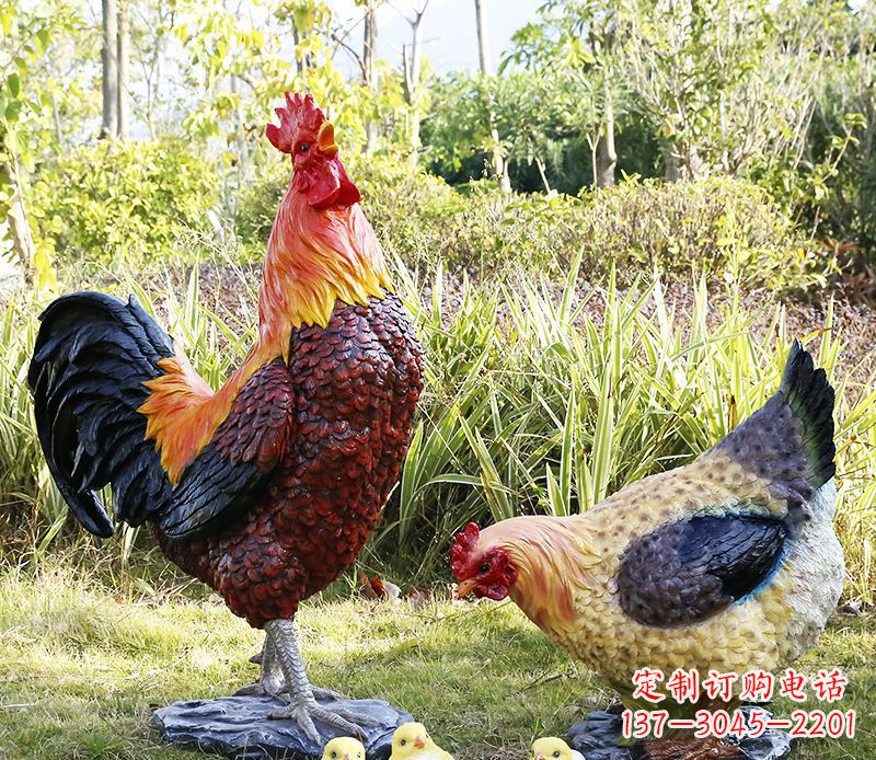 江西厂家直销户外园林树脂仿真公鸡母鸡 装饰品雕塑 玻璃钢绿化雕塑
