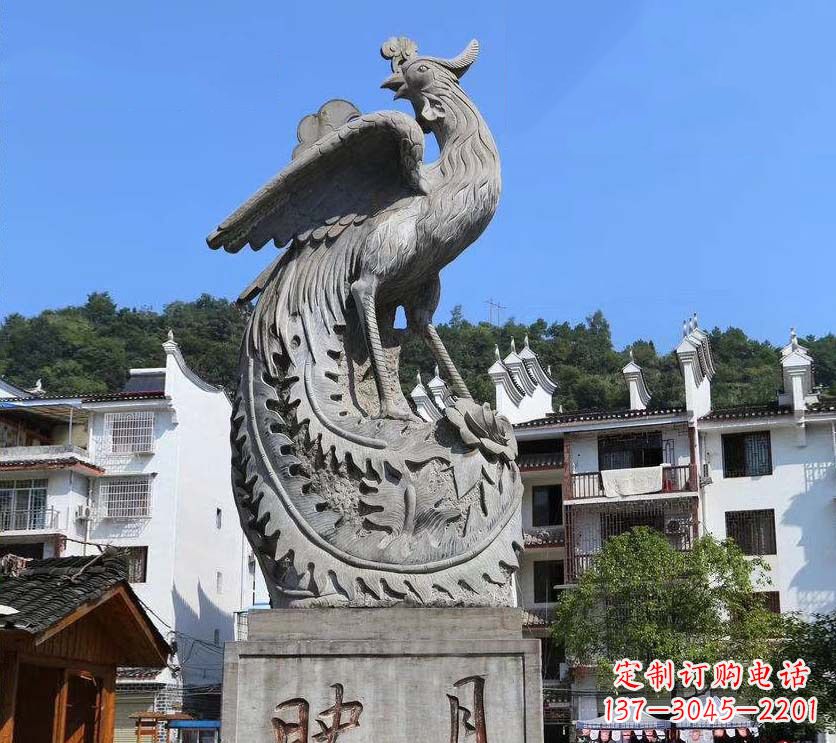 江西城市景点凤凰石雕，青石石刻神兽雕塑