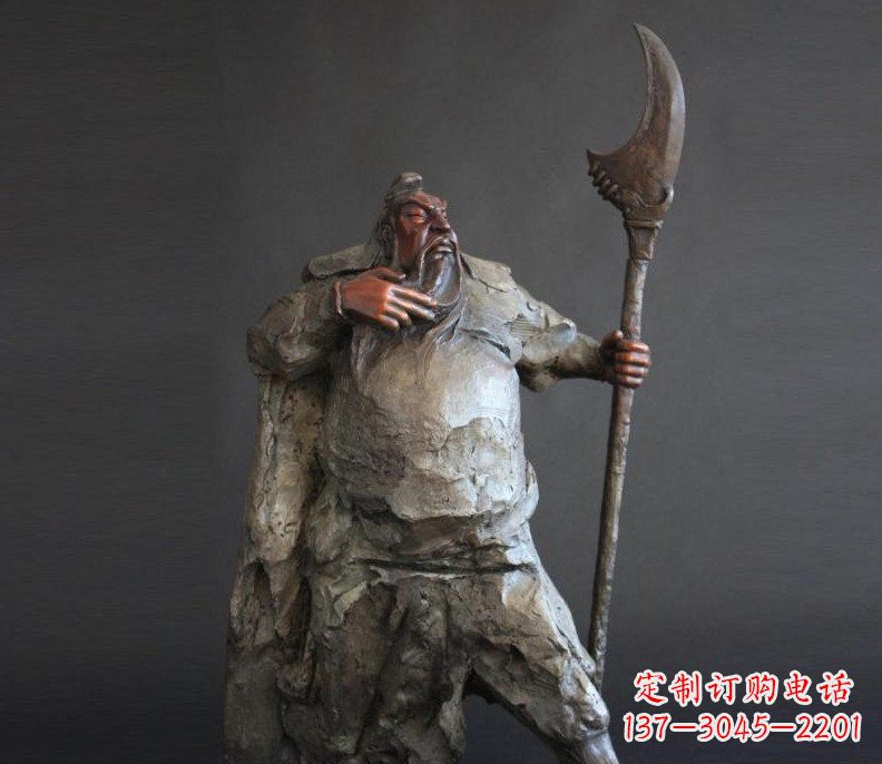 江西持刀关公招财玻璃钢仿铜雕塑——全新的艺术风格
