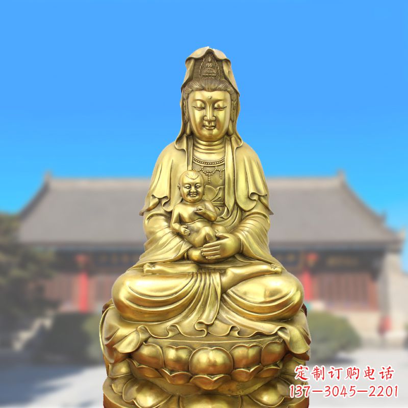 江西纯铜观音坐姿鎏金铜雕
