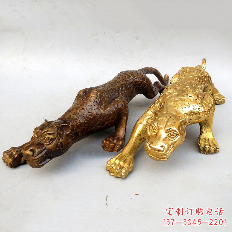 江西纯铜金钱豹雕塑-动物铜雕摆件