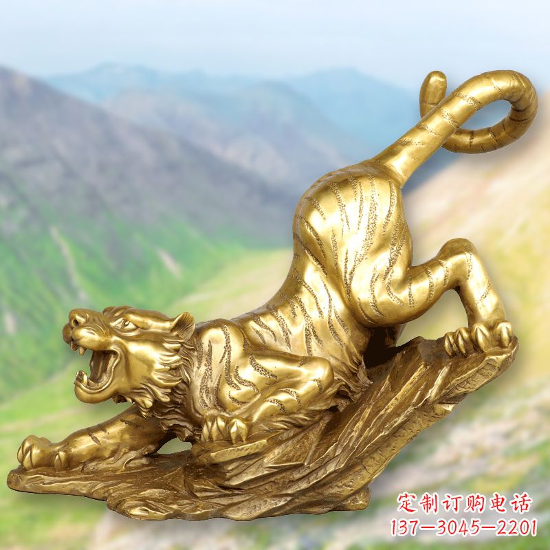 江西纯铜鎏金老虎下山雕塑精美动物雕塑摆件