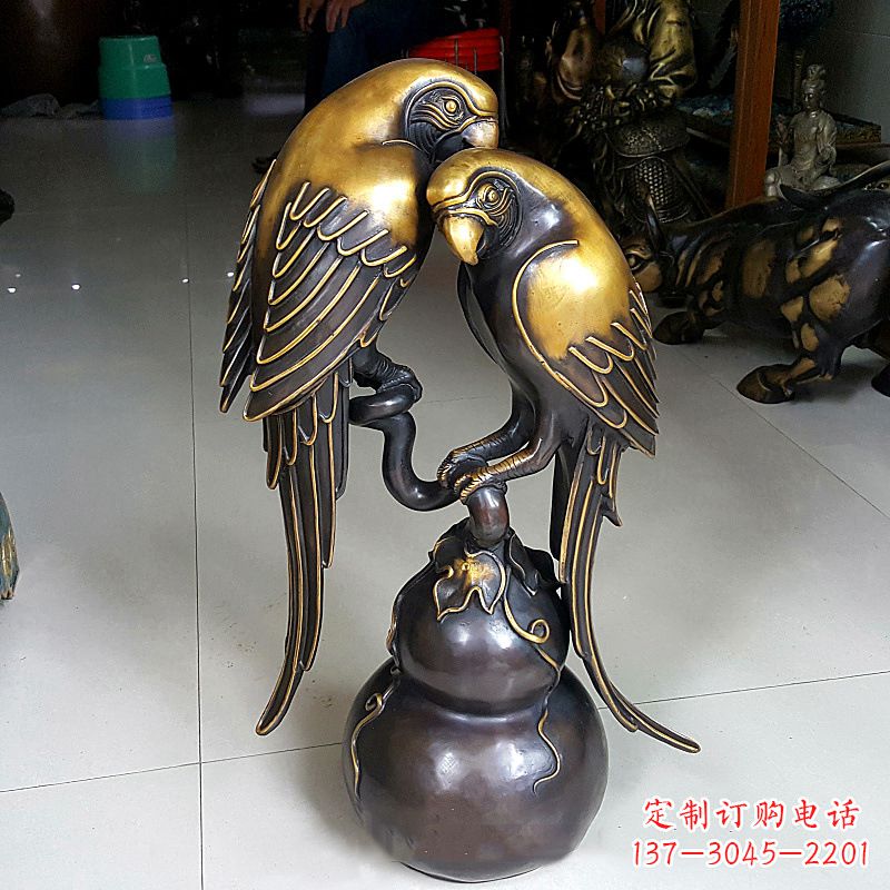 江西铸造纯铜鹦鹉雕塑