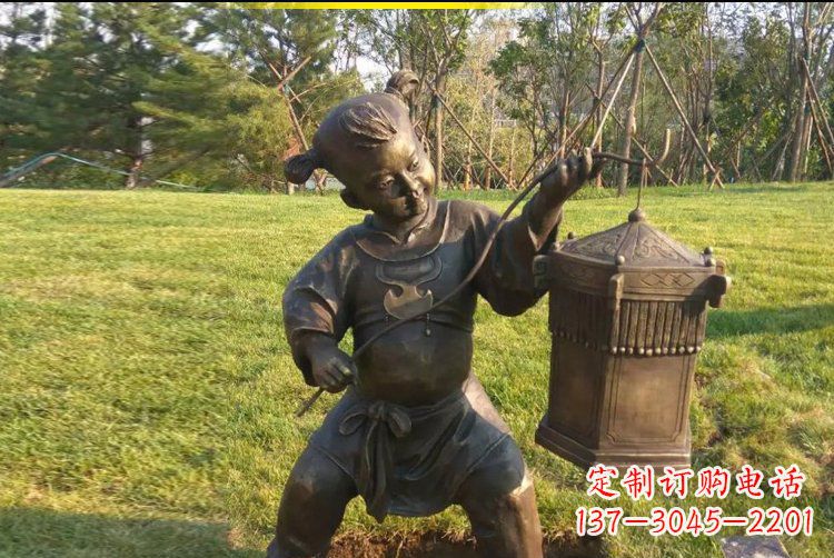 江西打着灯笼的儿童公园景观铜雕雕塑