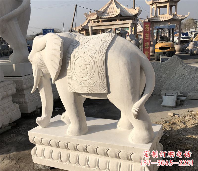 江西大理石卷鼻如意大象雕塑