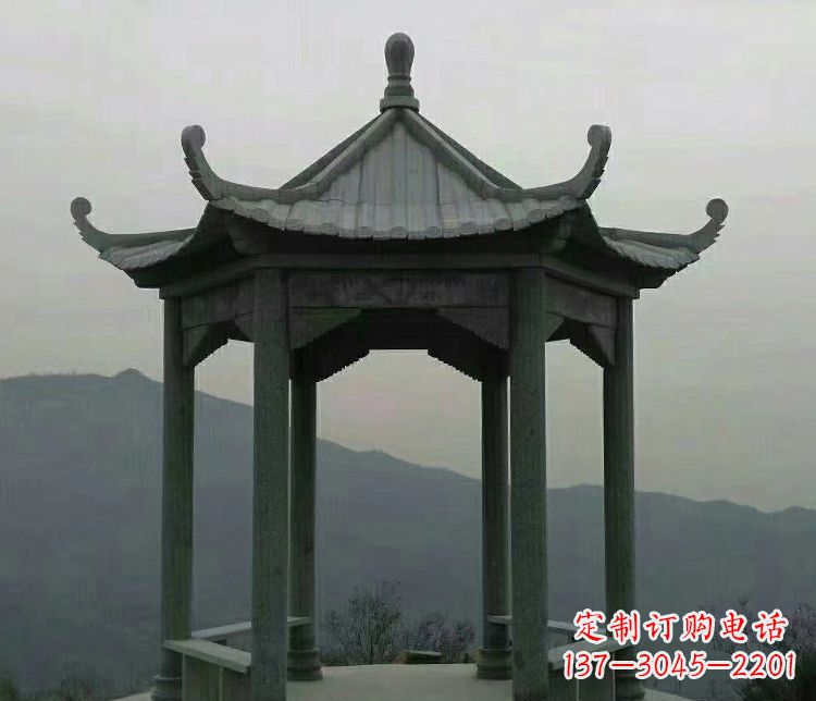 江西考究工艺,奢华大理石六角凉亭雕塑