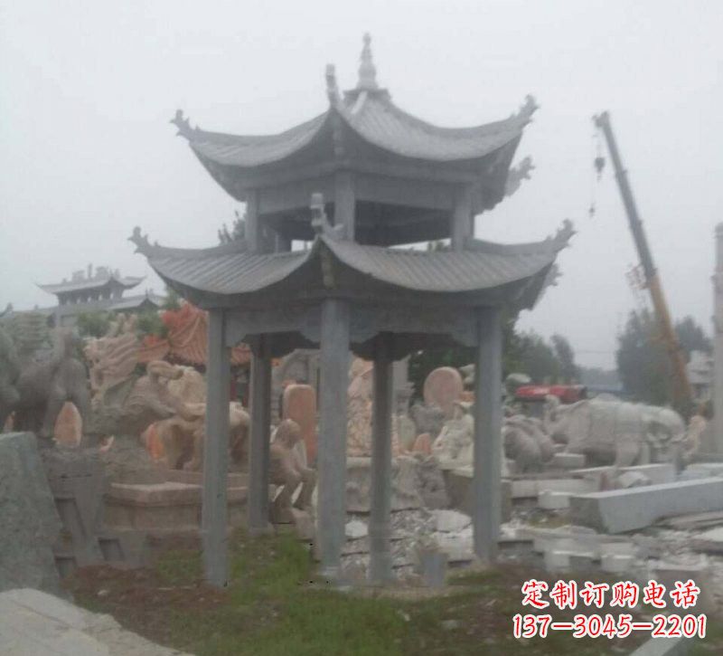 江西大理石六角凉亭石雕,精美绝伦