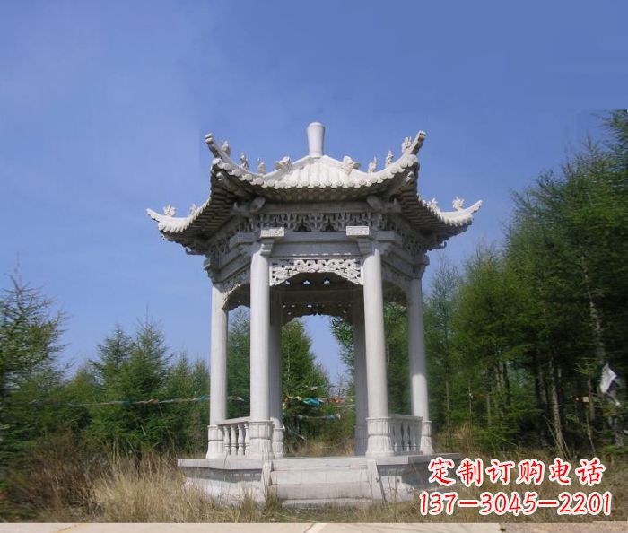 江西精美大理石六角石凉亭雕塑
