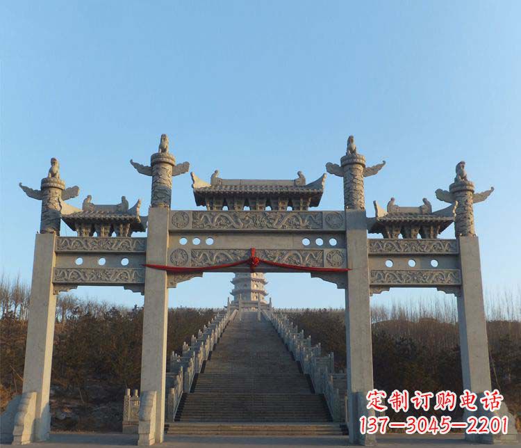 江西精美大理石三门牌坊雕塑